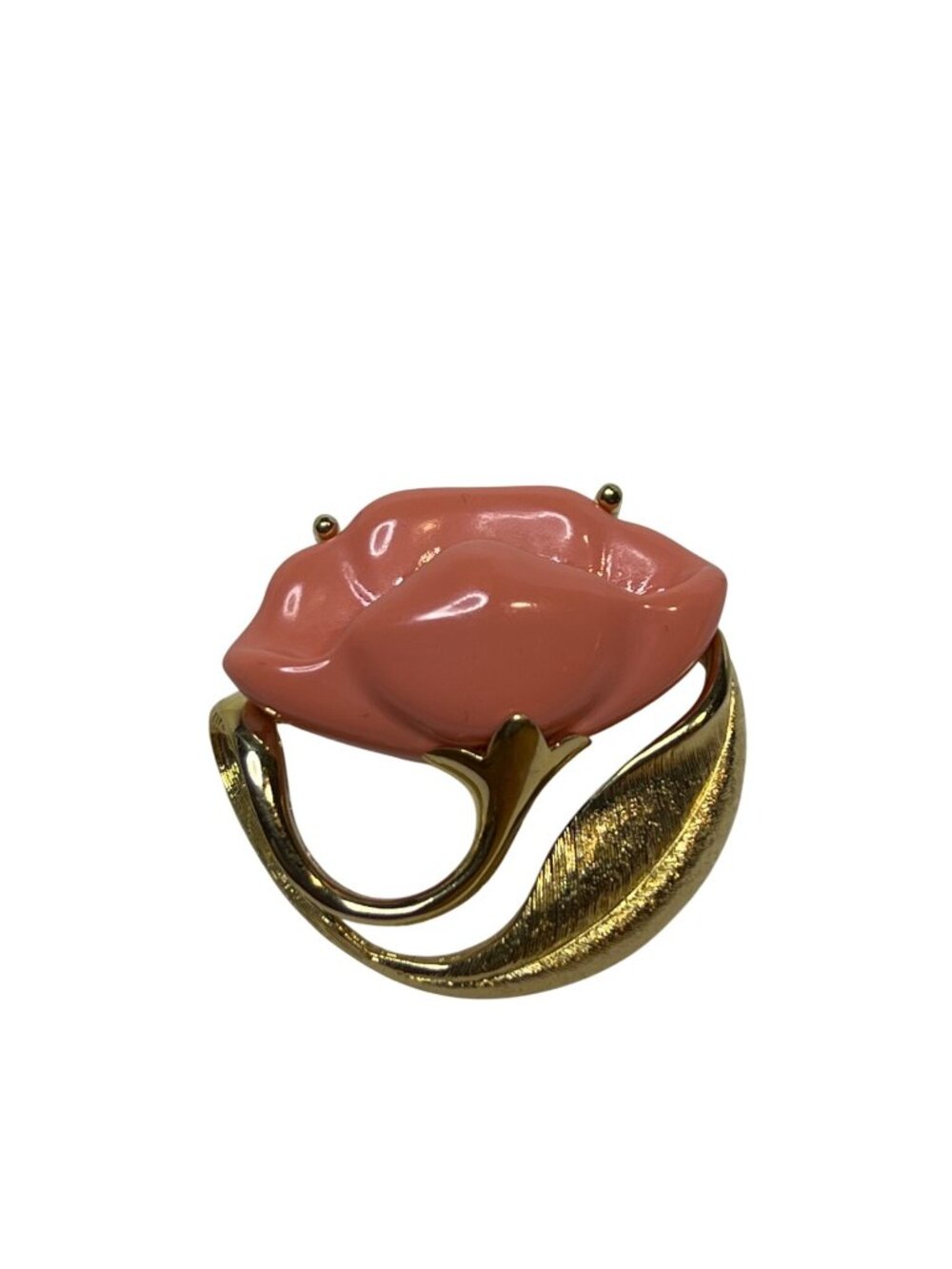 Vintage Avon Gold Tone And Molded Coral Tone Flower Brooch (4320-1-2)